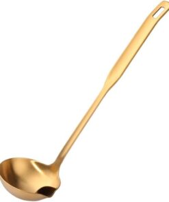 Fat Separator Ladle,  Stainless Steel Gold Oil Filter Skimmer Spoon with Ergonomic Round Handle, Durable Kitchen Gravy Soup Ladle for Soup Sauce Hot Pot Oil, 11 Inch, Dishwasher Safe