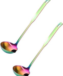 Metal Soup Ladle with Tilted Mouth，2 Piece Fat Multi-Purpose Separator Oil Strainer Serving Spoon Set for Kitchen Restaurant Cooking Hotpot