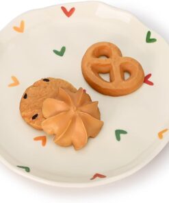 Ceramic Dessert Plates, Cute Fruits Dinner Plate, Creative Plates Design, Printed Flowers Dinnerware for Office and Home, Kitchen Plates for Desserts (Colorful Little Hearts)