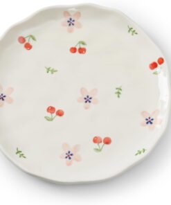 Floral Ceramic Dinner Plates, 8" Microwave Safe Dishes for Pasta, Modern Rustic Appetizer Plate for Salad Fruits Dessert Cake (Pink Flowers)
