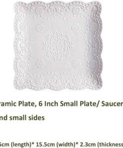 Alternative view of Elegant Square Embossed Lace Plate Bone China Dessert Plate Ceramic Plate for Breakfast Afternoon Tea (White, 6-inch)