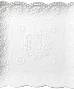 Elegant Square Embossed Lace Plate Bone China Dessert Plate Ceramic Plate for Breakfast Afternoon Tea (White, 6-inch)