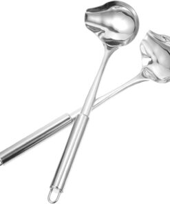 2Pcs Stainless Steel Sauce Ladle with Spout, Duckbill Gravy Spoon for Drizzling Oil, Serving Sauces, and Kitchen Use, 11.81 Inch Long Silver Utensil