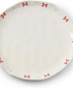 Floral Ceramic Dinner Plates, 8" Microwave Safe Dishes for Pasta, Modern Rustic Appetizer Plate for Salad Fruits Dessert Cake (Pink Bow)