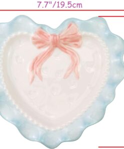 Alternative view of Lovely Ceramic Heart Shaped Dessert Plate Wavy Lace Plate for Kitchen Party Decoration (Blue)