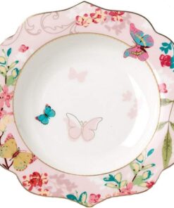 Bone China Dessert Plate/Salad Plate Ceramic Plate for Breakfast Afternoon Tea- Butterfly Pattern (Pink (7.5inches Salad Plate))