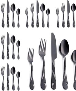 Black Silverware Set for 6, 30-Piece Stainless Steel Flatware Set, Shiny Black Metal Cutlery Set, Include Fork, Knife and Spoon Set, Dishwasher Safe