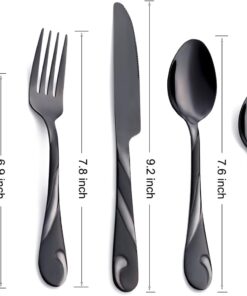 Alternative view of Black Silverware Set for 6, 30-Piece Stainless Steel Flatware Set, Shiny Black Metal Cutlery Set, Include Fork, Knife and Spoon Set, Dishwasher Safe