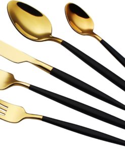 20 Piece Luxury Silverware Set for 4 Gold Top & Black Handle Mirror-Polished 18/10 Stainless Steel Heavy Flatware Set Modern Cutlery Set Knife/Fork/Spoon with Gifts for Home & Hotel