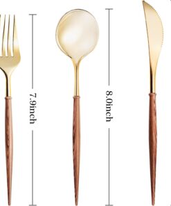 Alternative view of 120pcs Gold Plastic Silverware, Gold Disposable Cutlery with Wood Grain Handle Include 40 Forks, 40 Spoons, 40 Knives, Elegant Disposable Silverware for Wedding, Party, Gathering, Daily Use