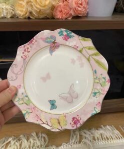 Alternative view of Bone China Dessert Plate/Salad Plate Ceramic Plate for Breakfast Afternoon Tea- Butterfly Pattern (Pink (7.5inches Salad Plate))