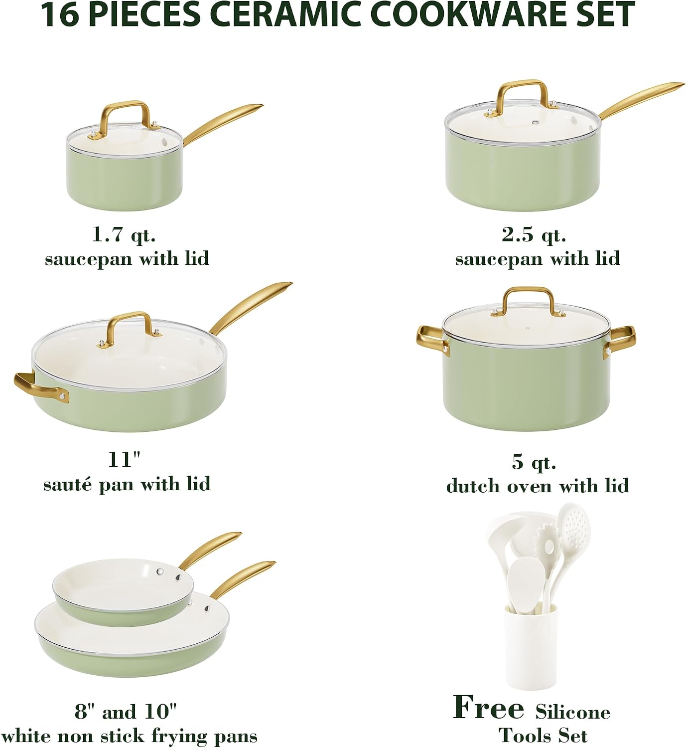 Pots and Pans Set Non Stick - Ceramic Cookware Set with Cooking Utensils Set, Non Toxic Kitchen Cookware Sets Dutch Oven Pot with Lid Saucepan Set Sauté Pan Frying Pan Set for Cooking Gifts - Image 2