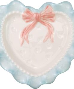 Lovely Ceramic Heart Shaped Dessert Plate Wavy Lace Plate for Kitchen Party Decoration (Blue)