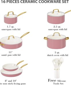 Alternative view of Ceramic Pots and Pans Set -  Non Toxic Cookware Set with Cooking Utensils Set, Kitchen Cookware Sets Dutch Oven Pot Saucepan Set Sauté Pan Frying Pan Set for Cooking Pot Gold Kitchenware Gift