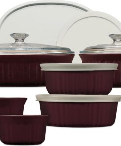 Ceramic Bakeware Set with Lids, Chip and Crack Resistant Stoneware Baking Dish, Microwave, Dishwasher, Oven, Freezer and Fridge Safe, 12-Piece French Cabernet