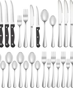 24 Pcs Silverware Set with Steak Knives Service for 4,Stainless Steel Flatware Set,Mirror Polished Cutlery Utensil Set,Home Kitchen Eating Tableware Set,Include Fork Knife Spoon Set,Dishwasher Safe