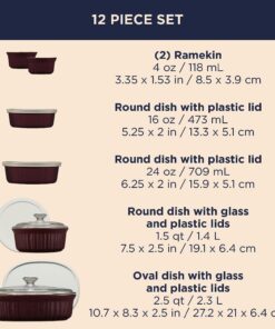 Alternative view of Ceramic Bakeware Set with Lids, Chip and Crack Resistant Stoneware Baking Dish, Microwave, Dishwasher, Oven, Freezer and Fridge Safe, 12-Piece French Cabernet