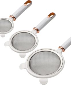 Fine Mesh Strainer Set, 3.54"/4.72"/5.9" 304 Stainless Steel Skimmer Spoon Sieves with Handles for Kitchen Baking Oil Filter Flour Sifter Foam - White