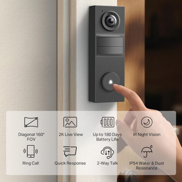 Alternative view of 2K Wireless Smart Video Doorbell with 160° Ultra-Wide View