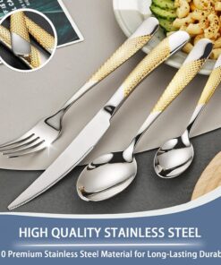 Alternative view of Gold Silverware Set,  24 Pieces Flatware Set with Silverware Holder, Stainless Steel Knives and Forks and Spoons Cutlery Set Service for 6, Kitchen Utensil Tableware Set with Antiskid Handle