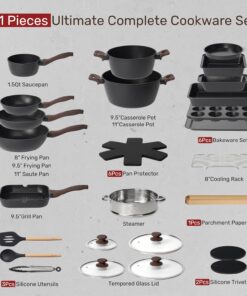 Alternative view of 31 Pcs Kitchen Cookware Set, Non Stick Pots and Pans Set Nonstick Cooking Set with Grill Pan, Saucepan, Baking Sheet, Utensils