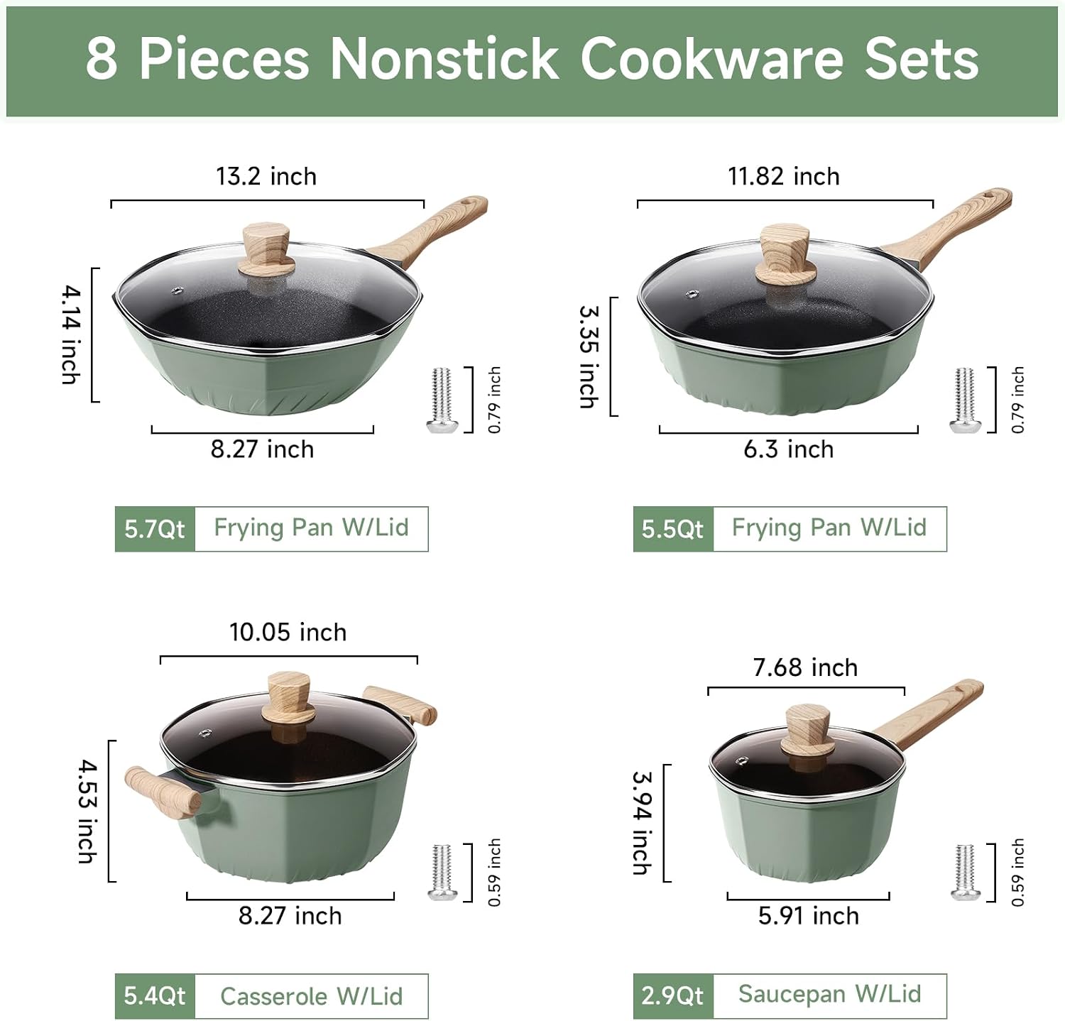 Pots and Pans Set Non Stick, 8 Pieces Induction Cookware, Octagon Nonstick Kitchen Cookware Sets with Frying Pans/Casserole/Saucepan(PFOS, PFOA Free) - Image 2