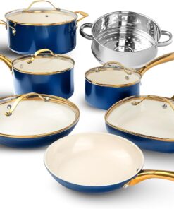 12 Pc Ceramic Cookware Set Nonstick, Pots and Pans Set Non Stick for Kitchen with Frying Pan, Sauce Pan, Pots and Pans for Cooking, Non Toxic Cookware Sets, Oven and Dishwasher Safe