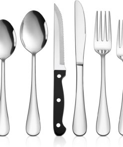 48-Piece Silverware Set with Steak Knives, Stainless Steel Flatware Set for 8, Mirror Polished Cutlery Tableware Set, Eating Utensils Include Knife Fork Spoon for Home Kitchen, Dishwasher Safe