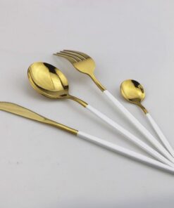 Alternative view of 24-Piece Flatware Set, 18/0 Stainless Steel Knife Fork Spoon Teaspoon Silverware Set, Service for 6, White Handle Gold