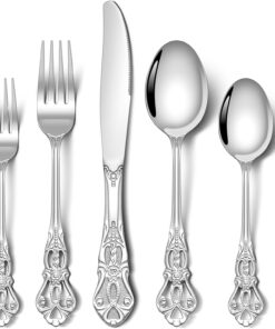 30 Pcs Gorgeous Retro Royal Silverware Set, Stainless Steel Cutlery Flatware Set for 6, Include Forks Spoons and Knives set, Dishwasher Safe Utensils Set, Mirror Polished