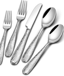 40-Piece Hammered Silverware Set, Heavy Duty Stainless Steel Flatware Set for 8, Food Grade Cutlery Utensils Set for Home Restaurant and Hotel, Mirror Polished, Dishwasher Safe