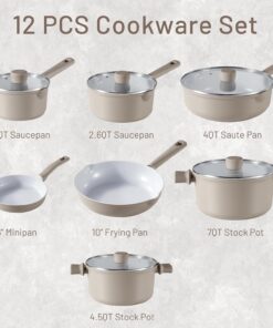 Alternative view of Ceramic Cookware Set 12 Piece, Healthy & PFOA/PFAS Free, Nonstick Pots and Pans Set, Induction-Compatible, Taupe