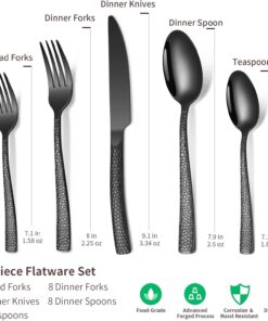 Alternative view of 40-Piece Silverware Set, Black Hammered Stainless Steel Flatware Sets for 8, Food-Grade Tableware Set, Including Fork Knife Spoon Set, Durable Home Kitchen Cutlery Sets, Dishwasher Safe