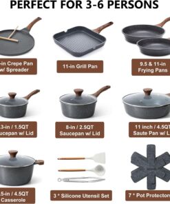 Alternative view of Nonstick Cookware Set 23-Piece, Non Stick Pots and Pans Set with Swiss Granite Coating, Non-toxic Kitchen Cooking Set, Stay-Cool Handles, PFOA Free