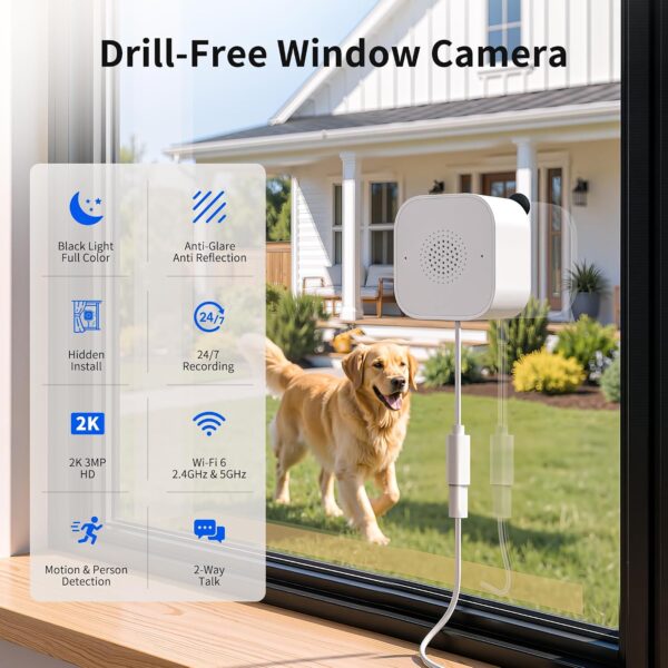 Alternative view of 2K No-Drill Window Security Camera, WiFi Window Camera for Home Security, 2-Pack