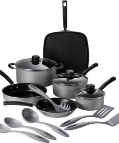 15-Piece Non Stick Cookware Set with Lids and Utensils, Aluminum Nonstick Pots and Pans Kitchen Set (Silver)