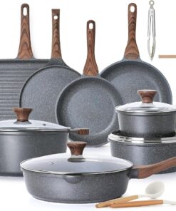 Nonstick Cookware Set 23-Piece, Non Stick Pots and Pans Set with Swiss Granite Coating, Non-toxic Kitchen Cooking Set, Stay-Cool Handles, PFOA Free