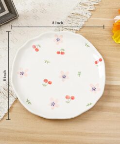 Alternative view of Floral Ceramic Dinner Plates, 8" Microwave Safe Dishes for Pasta, Modern Rustic Appetizer Plate for Salad Fruits Dessert Cake (Pink Flowers)