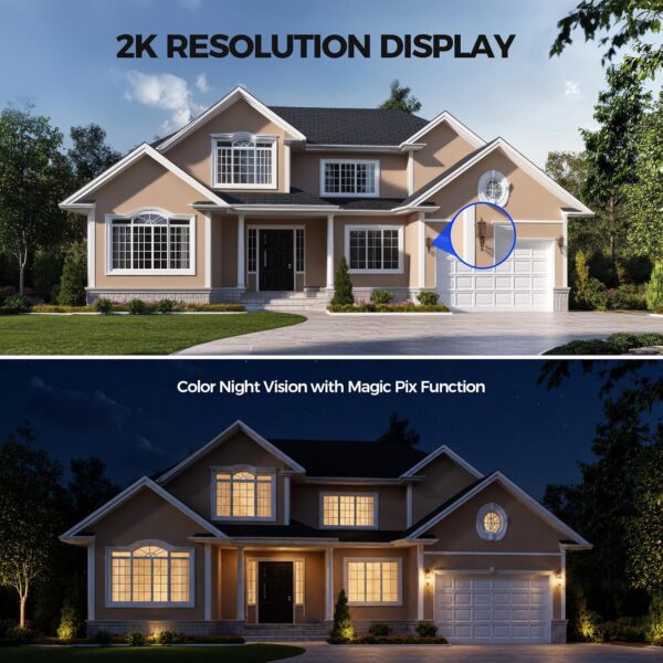 Alternative view of 2K Solar Wireless Outdoor Security Cameras with Color Night Vision, AI Motion Detection, 360° View, Spotlight, Two-Way Audio, Siren, IP67 Waterproof and SD/Cloud Storage