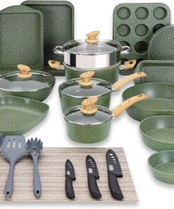 Pots and Pans Set Nonstick, 30 Pieces Induction Kitchen Cookware Set, Green Granite Coating Cooking Pans Set