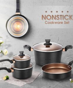 Alternative view of Pots and Pans Sets, Nonstick Cookware Set, Induction, Chemical-Free Kitchen Sets, Saucepan, Frying Pan, Saute Pan, Black, 9 Pieces
