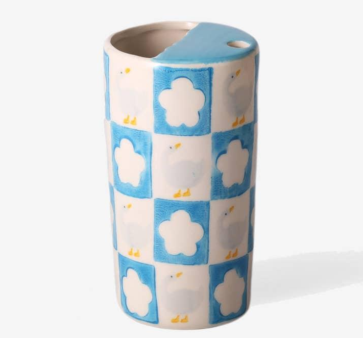 Custom Colorful Pattern Ceramic Tumbler with Artistic Fruit and Nature Prints