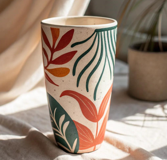 Custom Earth Tone Abstract Ceramic Tumbler with Speckled Matte Style Finish
