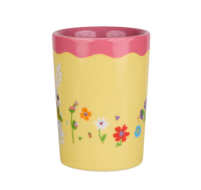 Custom Hand Painted Floral Ceramic Tumbler with Colorful Flower and Heart Motifs