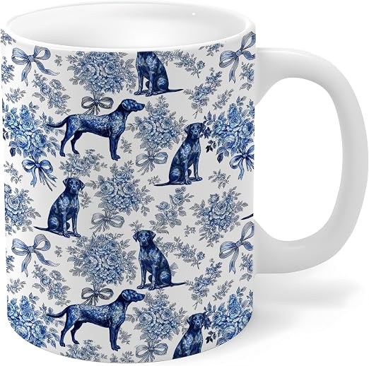 Blue Toile Dog Pattern Ceramic Mug